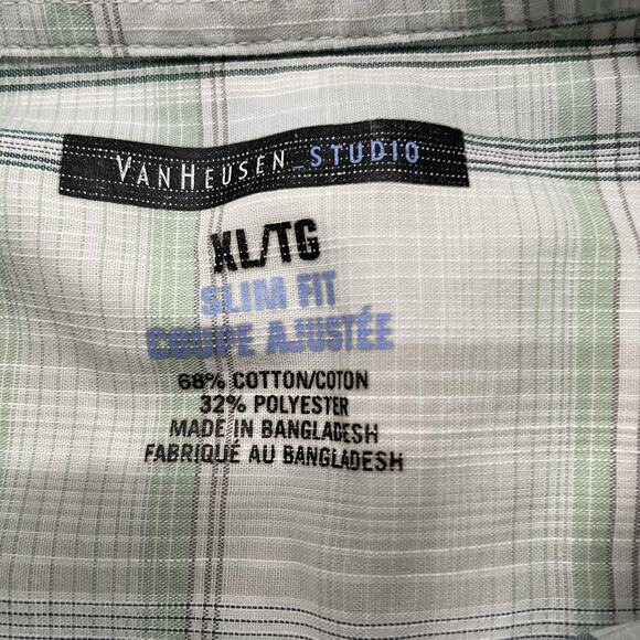 Van Heusen Studio Shirt Mens XL Slim Fit Gray Plaid Short Sleeve Button Down - Picture 3 of 4